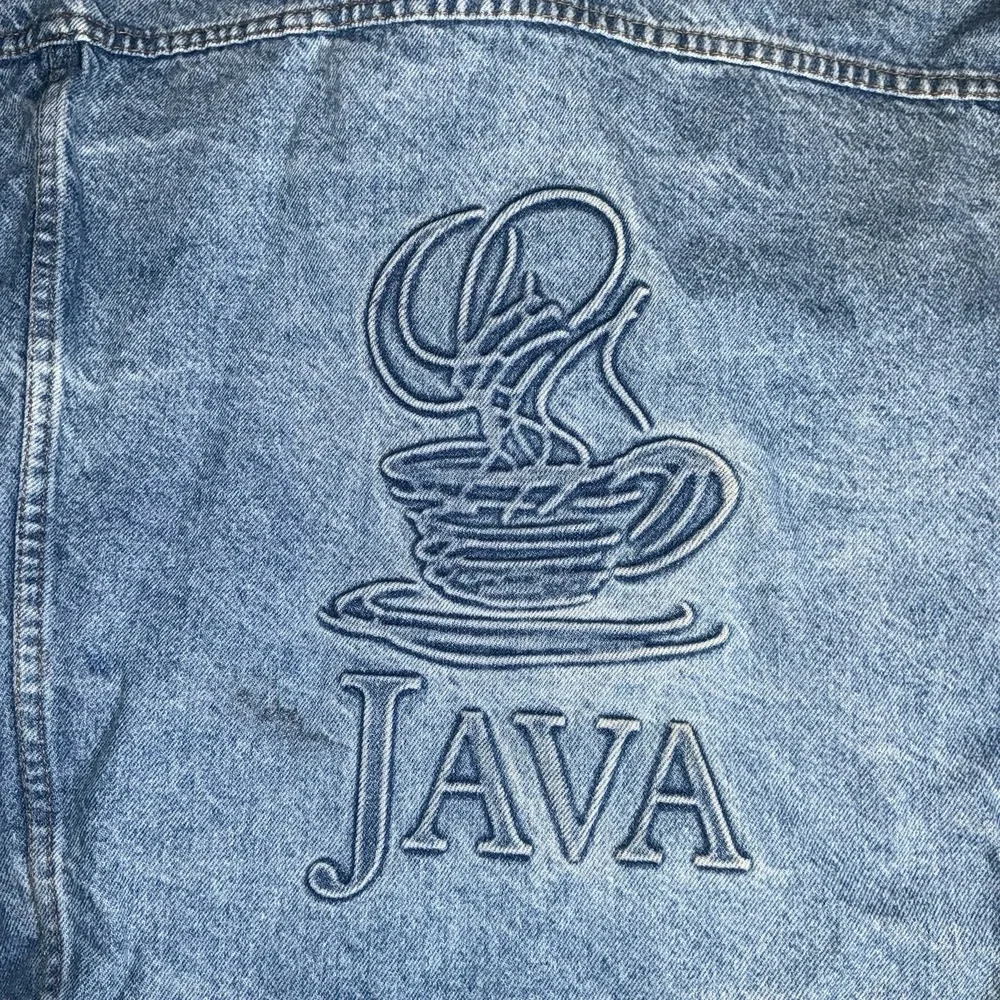 Vintage Denim Jacket L JAVA Oracle Embossed Sun Microsystems‎ Rare Made In USA